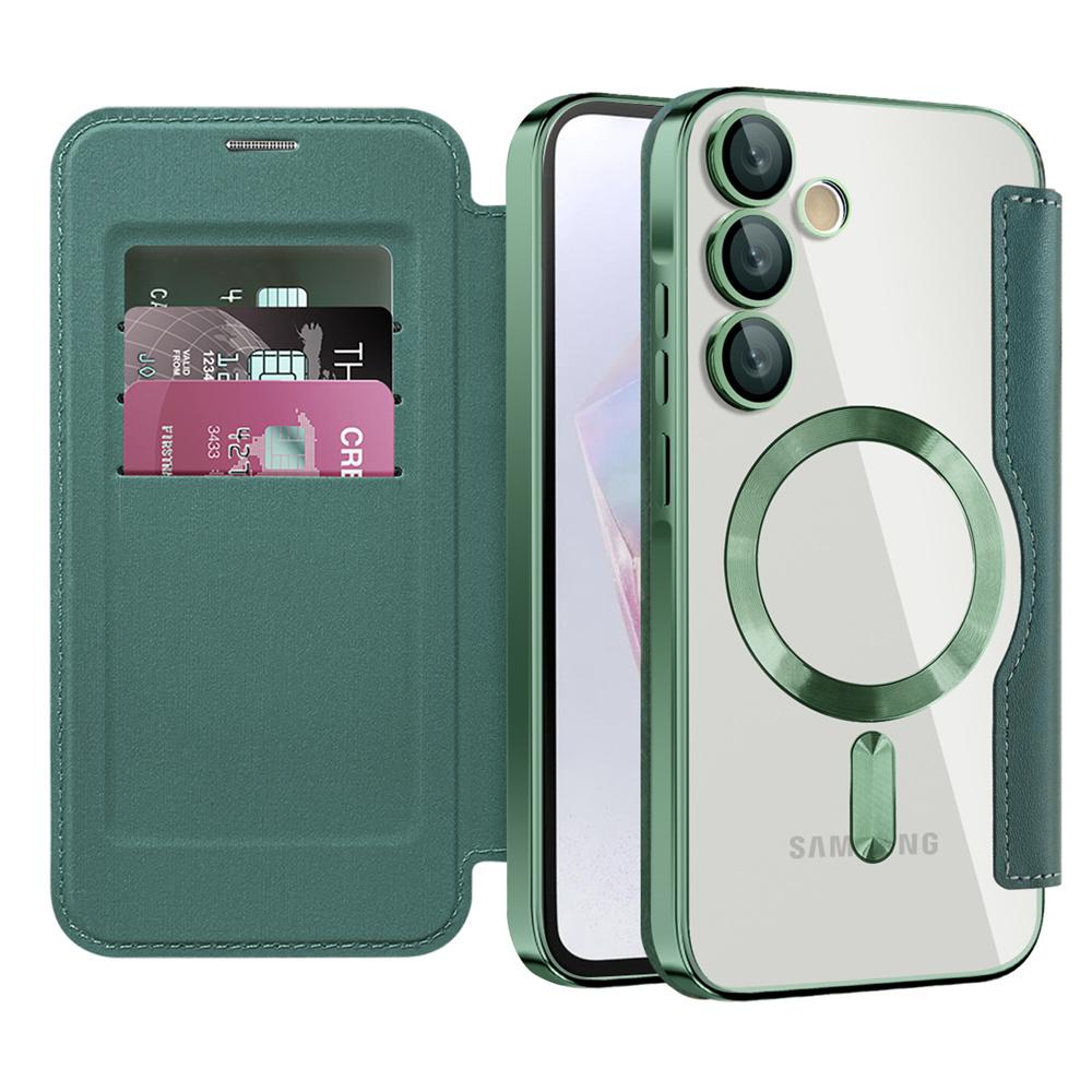 Flip Leather Card Slots Phone Case for Samsung S24 S23 Ultra FE S22 Plus A55 A35 5G for Magsafe Magnetic Plating Protection Cover