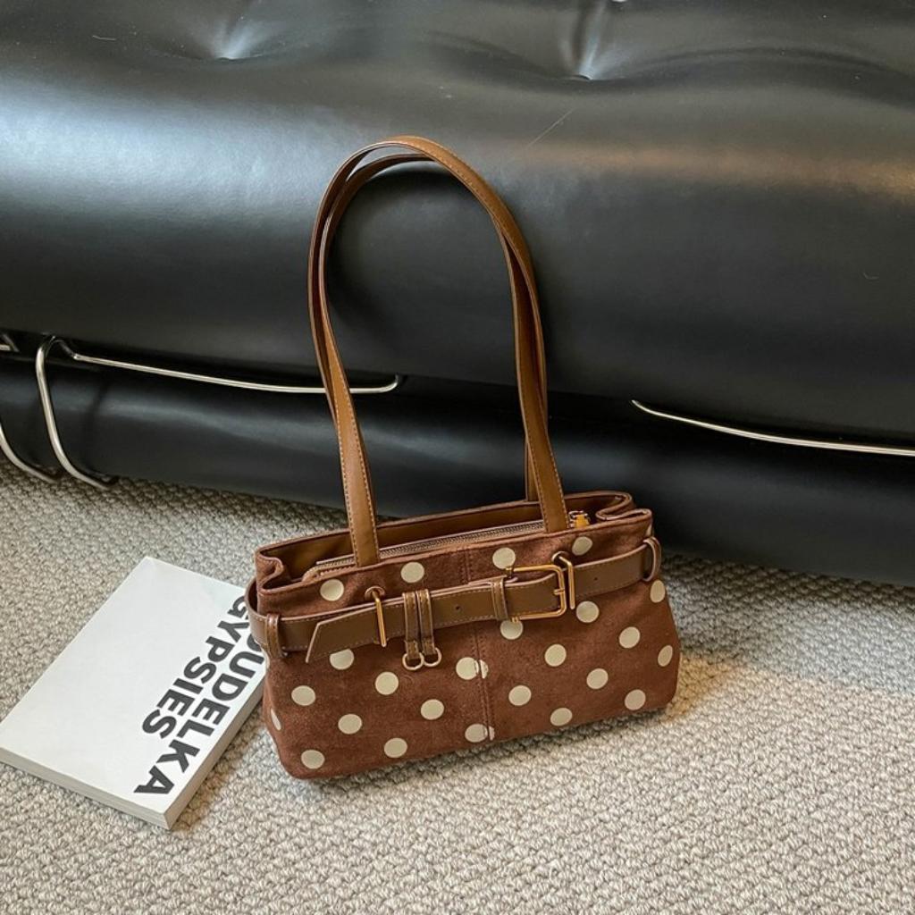 Xeie Thuk Tote Bag Women Velvet Polka Dot Underarm Handheld Daily Commute