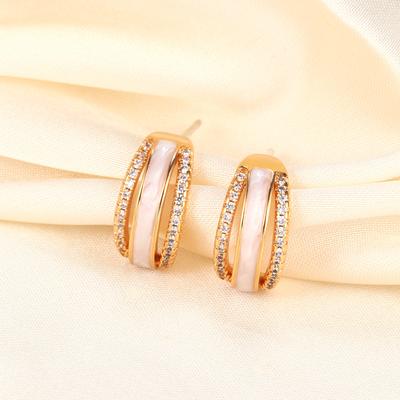 Micro-inlaid Zircon Vertical Strip White Fritillary Earrings Light Luxury Earrings Ear Jewelry