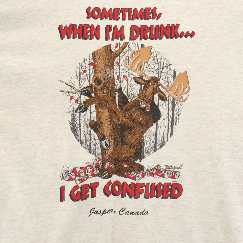 TULTEX Made in Canada Old Message Moose Print Short sleeve T-shirt animal Men's Used