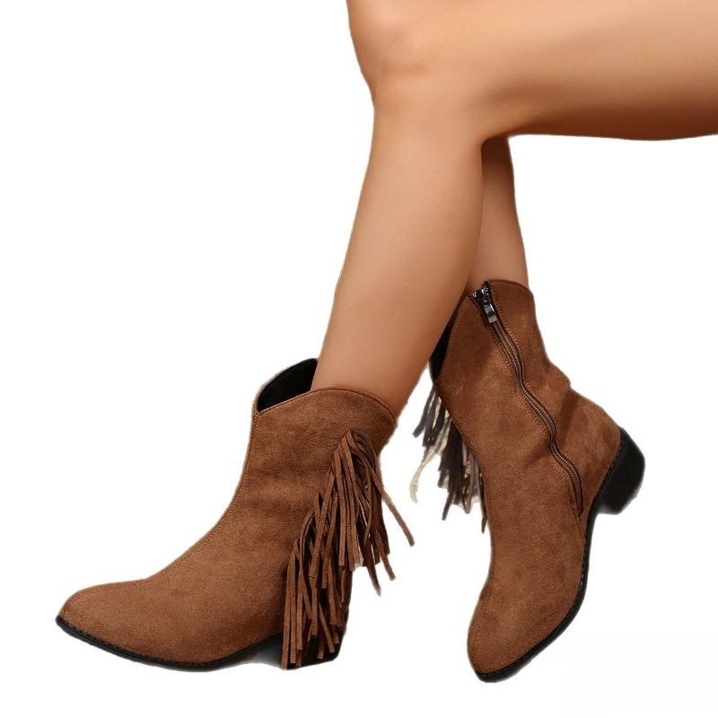 New Style Shoes: Retro Short-top Low-heeled Boots for Women, Round-toed Thick-heeled Side-zipper Boots for Women
