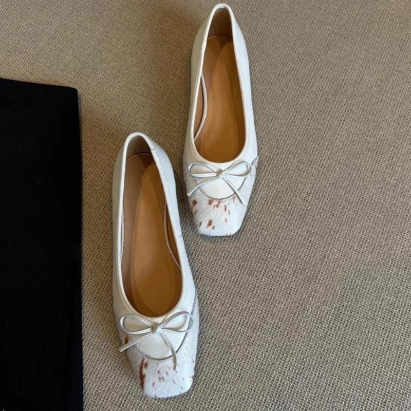 French Leopard Print Shallow Mouth Mary Jane Shoes 2025 New Sweet Square Toe Bow Slip-on Flats