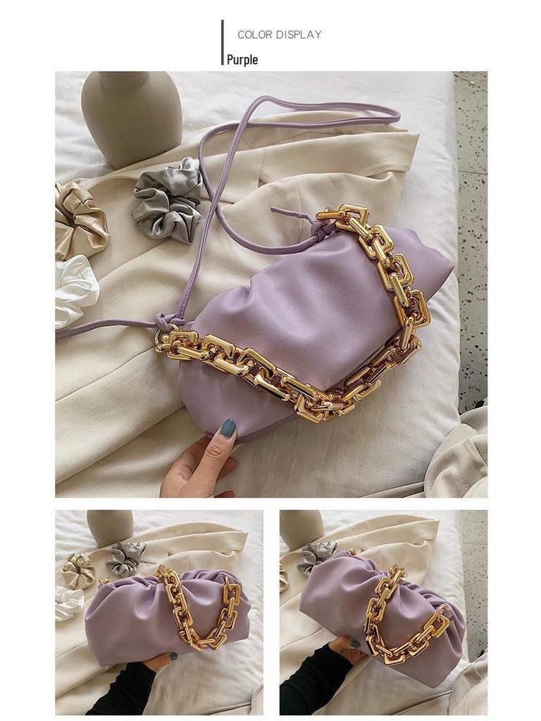 New Women's Soft Leather Thick Chain Cloud Shoulder Bag