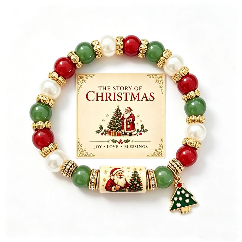 Christmas Beaded Bracelet With Santa Sleigh Charm Perfect For Holiday Gifting Christmas Party Winter Accessory