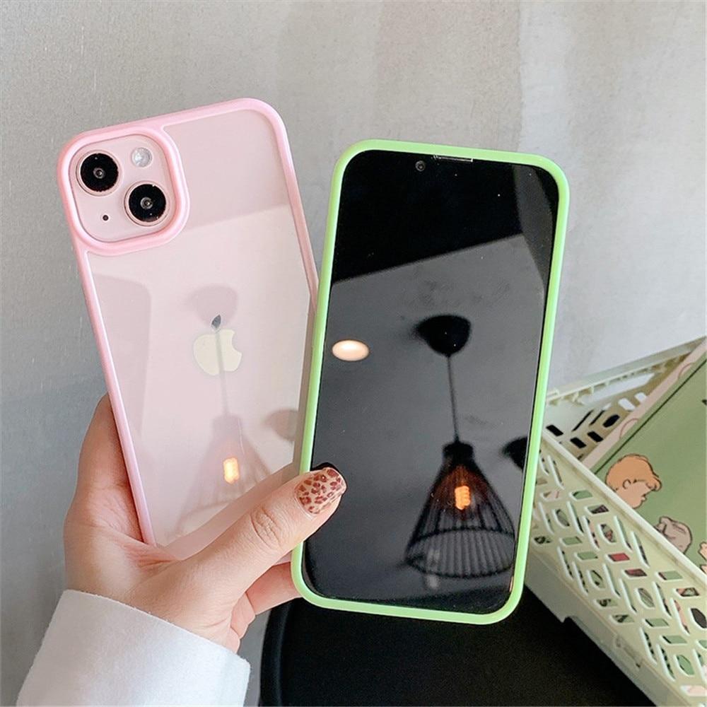 Şeker darbeye dayanıklı silikon tampon telefon kılıfı için iPhone 14 11 12 13 Pro Max X XS XR 8 7 artı SE şeffaf koruma arka kapak