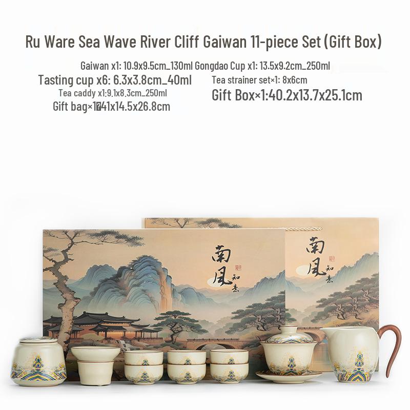 High-End Ru Kiln Ceramic Kung Fu Tea Set - Luxury Gaiwan Teapot, Tray, and Cups for Home.