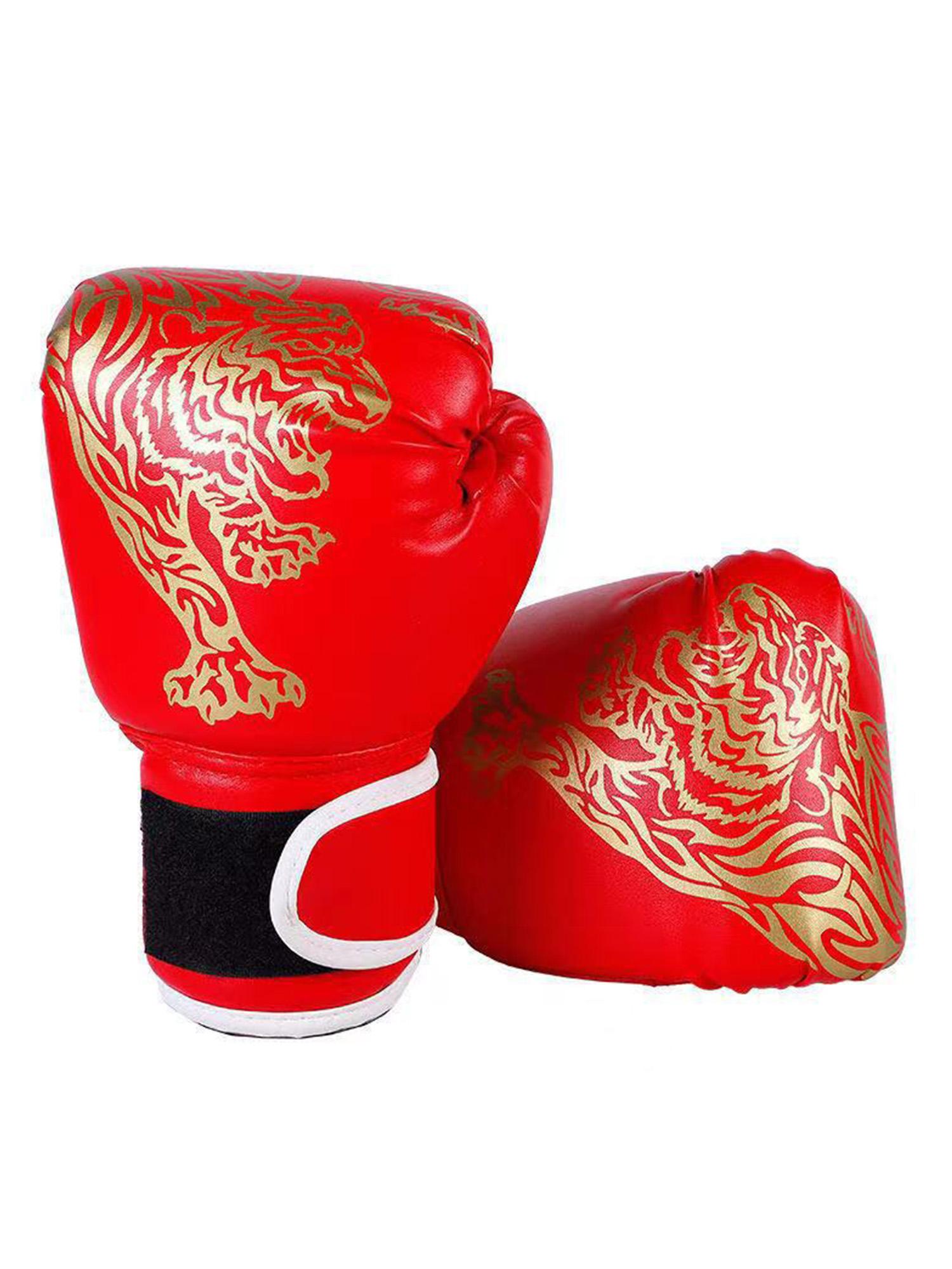 Kids Boxing Gloves Muay Thai Glove Adults Tiger Printed Boxer Gloves Heavy Punching Bag Gloves for Kickboxing Training Sparring Children красный