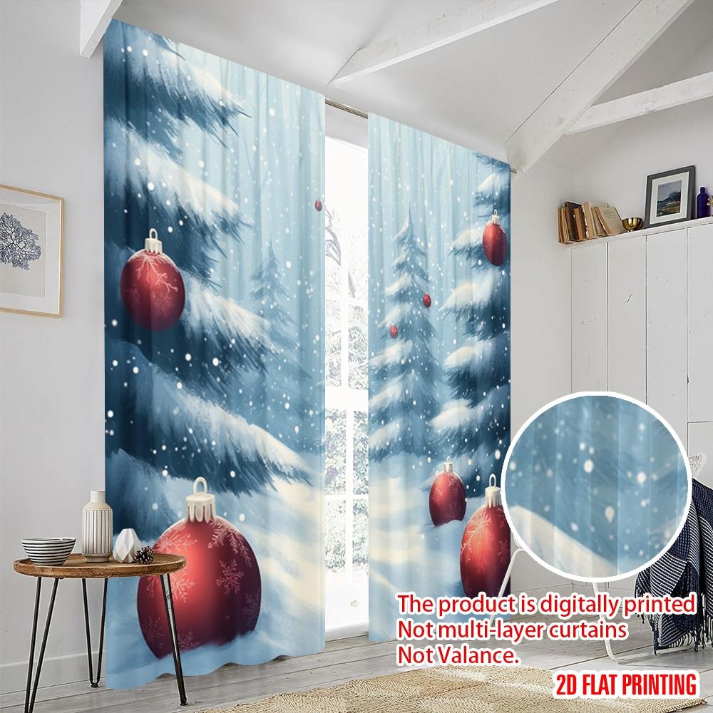 2pcs,2D Plane Printing Curtain Popular Christmas Tree Snow Winter Ornaments Durable Polyester (without Rod) Outdoor Decorations