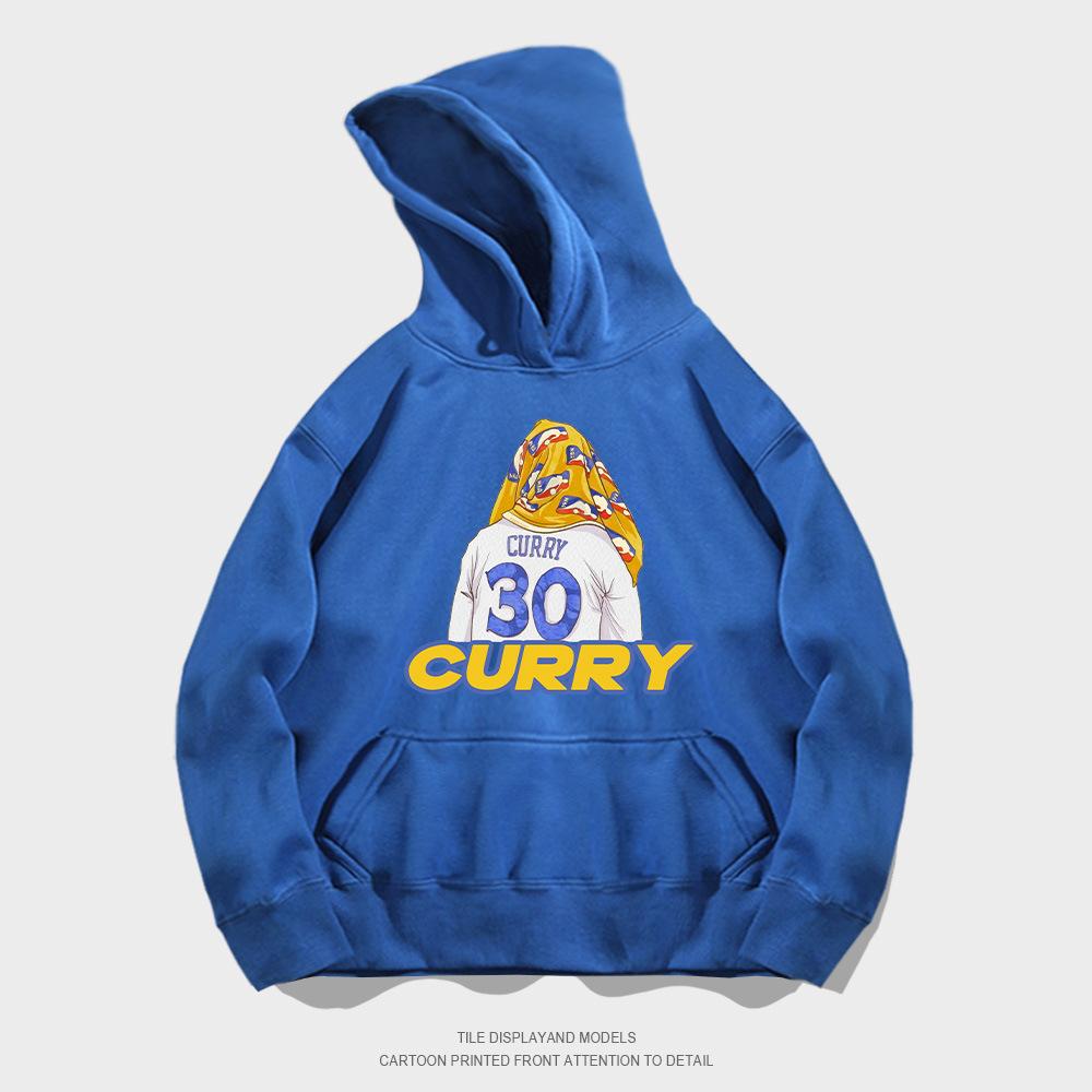 Autumn hooded sweater pullover European and American style trend loose basketball casual towel back curry printed jacket