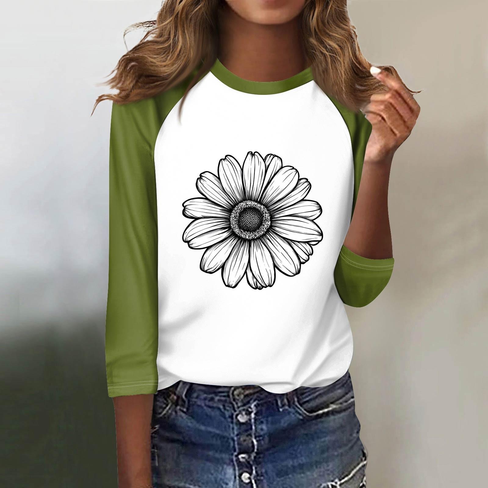 

Женская модная повседневная футболка с круглым вырезом, рукавами семь, на пуговицах с принтом XXL