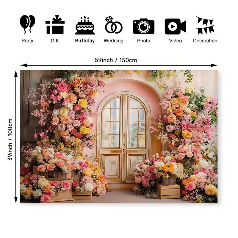 2D Romantic Flower Arch Background, Peony & Rose Doorway Themed Wedding Backdrop
