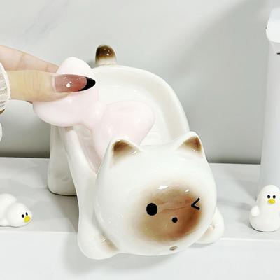 Cartoon Soap Holder Cute Bathroom Storage Rack Desktop Ornament Cat Soap Box  Shower