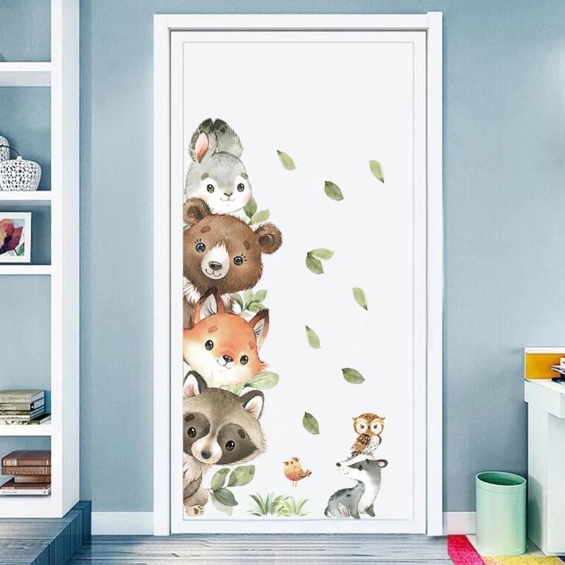 1PC Cute Cartoon Probe Stacked Sitting Small Animal Wall Stickers for Kids Room Bedroom Home Decoration Wall Decor