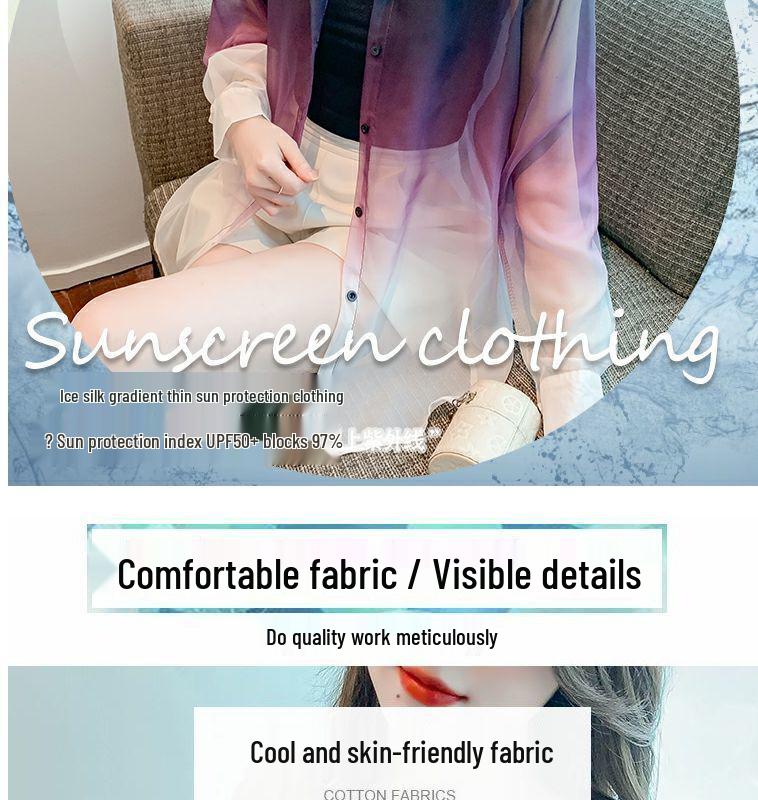 2025 Summer French Style Elegant Sheer Tie-Dye Gradient Sun Protection Loose Shirt Jacket for Women