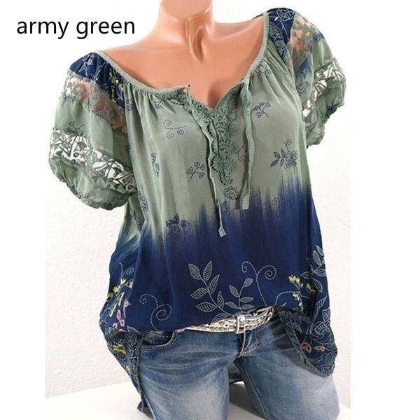 New Women Summer Casual Floral Printed Tops Short Sleeve Shirts Blouses  Summer Fashion Casual Top Blouse Plus Size XS-5XL