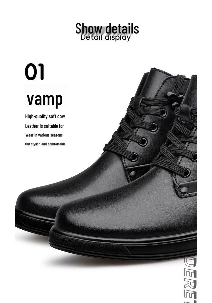 Men's High-Top Leather Martin Boots with Thick Sole & Warm Velvet, Mid-Calf Versatile Winter Shoes