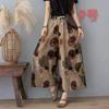 Women's High Waist Drawstring Ramie Wide Leg Culottes Loose Plus Size Nine Length Printed Linen Skort Vintage Floral Palazzo Pants