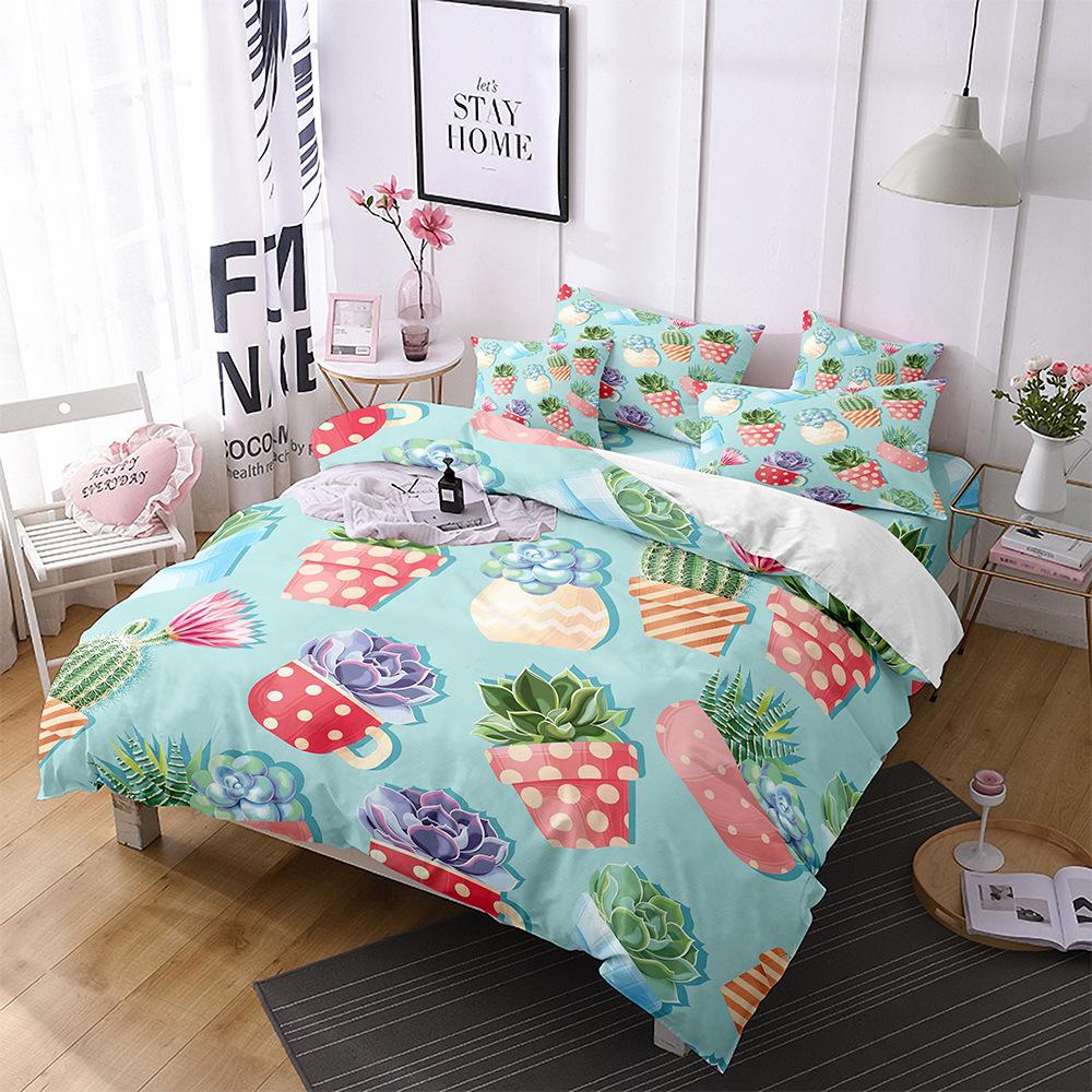 Kaktus Zestaw Poszewek na Kołdrę Rozmiar King Queen Tropikalny Botaniczny Ogród Nadruk Zielona Roślina dla Dziewcząt Chłopców Nastolatków Poliestrowy Zestaw Pościeli