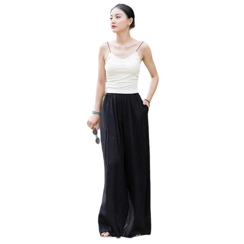 2025 Fall/Winter Cotton Linen Women's Chic Wide-Leg Skirt Pants - Textured, Flowy, and Leg-Elongating
