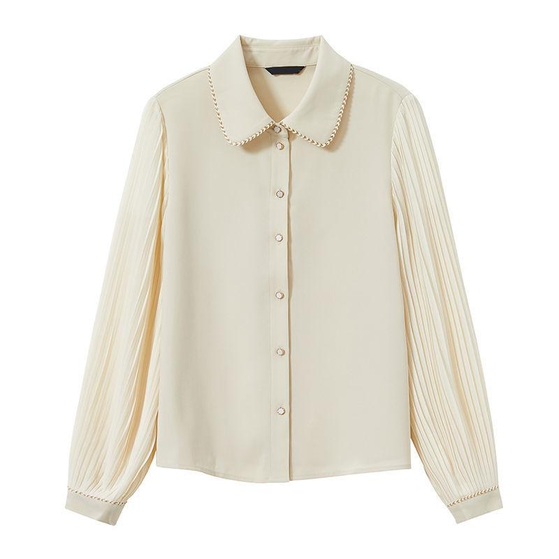 Gentle style puff sleeve shirt for women, 2026 new spring collared chiffon blouse S абрикосовый