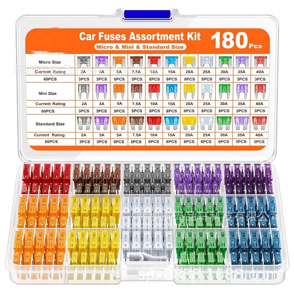 180PCS Aluminum-Zinc Car Blade Fuses with Small and Medium Yellow Clips