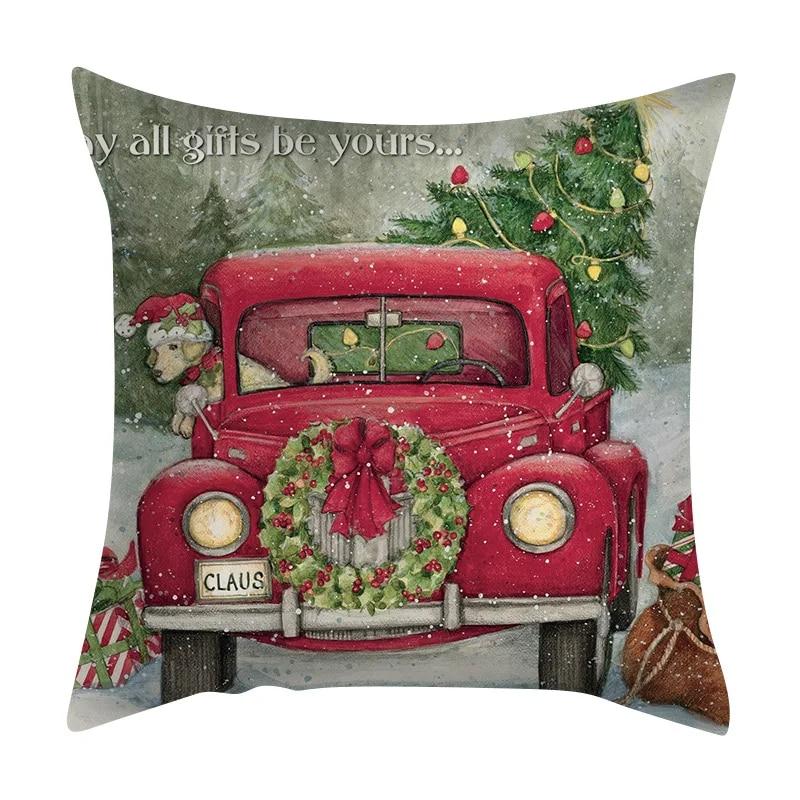 Taie d'oreiller de Noël Père Noël Camion Ferme Maison Bonhomme de neige Couronne Décoration d'arbre de Noël Bureau Canapé Housse de coussin