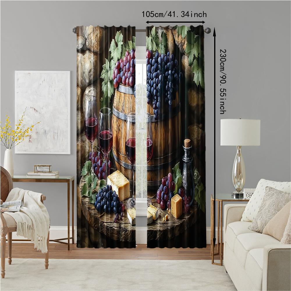 Set Of 2 Versatile Polyester Transparent Curtains Home Decoration Grapes Red Wine Theme Use Bedrooms Living Rooms Curtain For Area Made