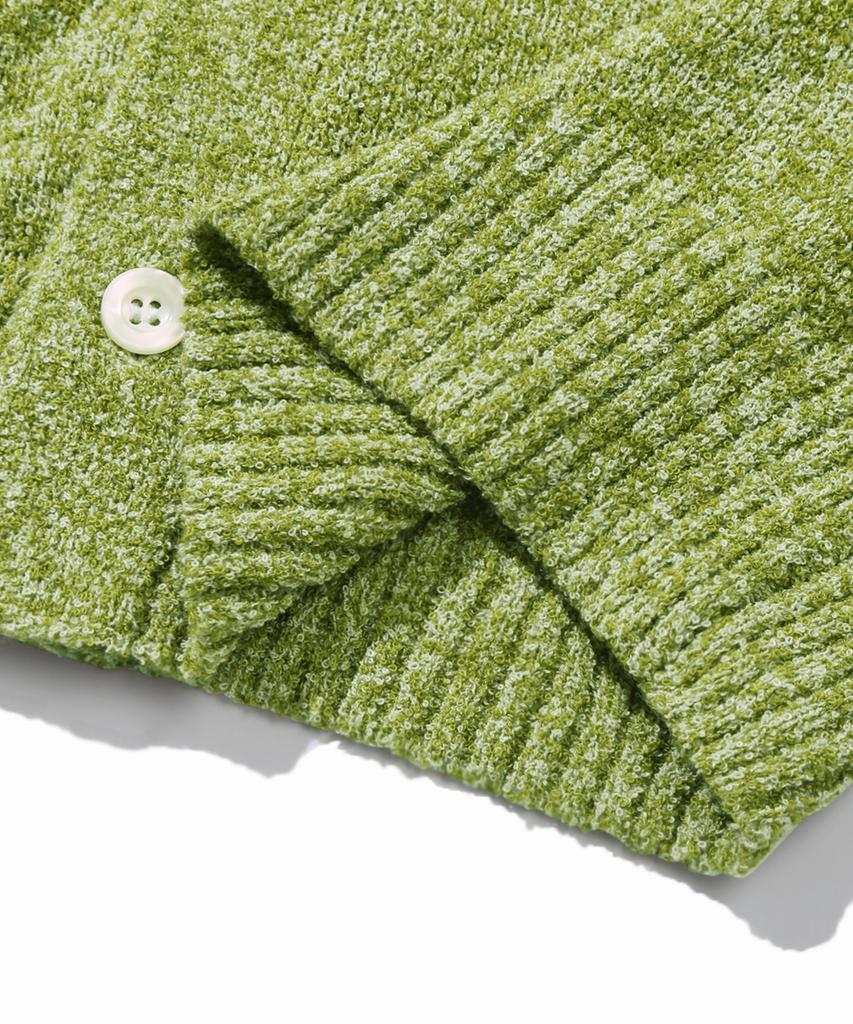TRILLION Washable Boucle Collar Short Sleeve Knit (Melange Green)