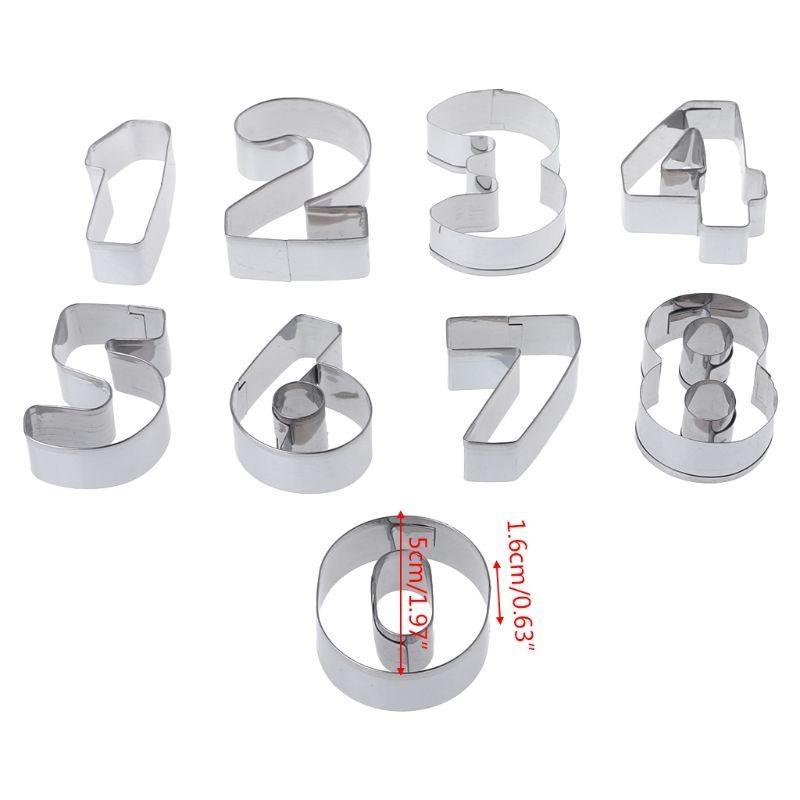 9 Pcs Stainless Steel Numbers Cookie Stencil Biscuit Cutter Tool Set Baking Mode top sale