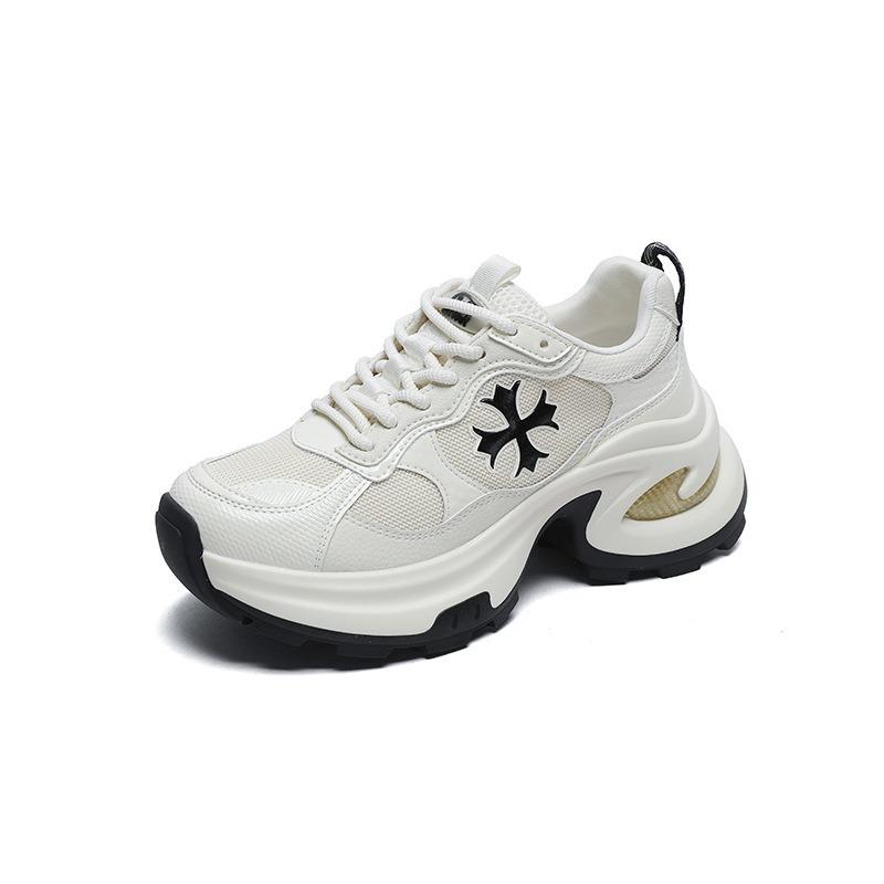 

Cross flower dad shoes women s spring leather mesh splicing comfortable breathable non-slip wear-resistant casual sports shoes 35 бежевий