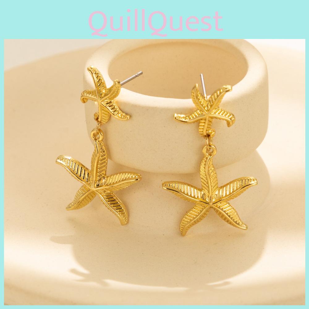 Elegant Starfish Gold Earrings Fashionable Alloy Star Shape Womens Accessories For Autumn