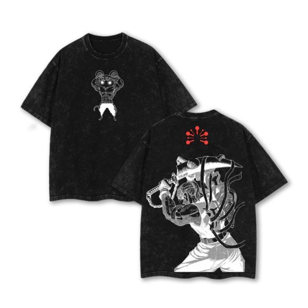 Retro Kamisama No Bizen Washed T-shirt for Daily Wear Street Style Anime Print T-shirt Men's and Women's Short Sleeve