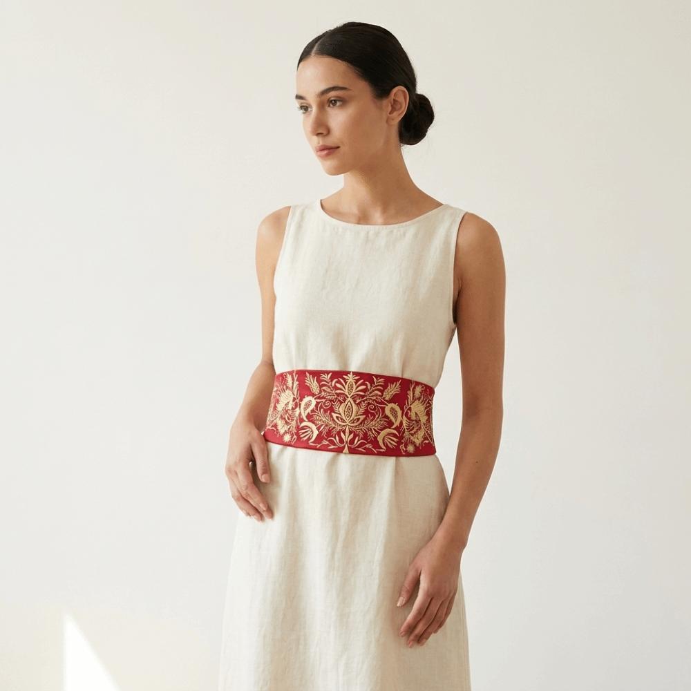 Japanese Style Hanfu Waistband Wide Style Ethnic Girdle Embroidery Corset  Culture Fan
