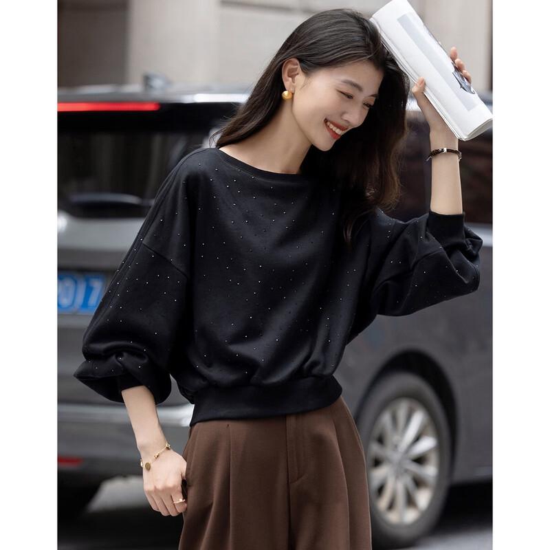 Demana Cloud Oxygen Cotton Sequin Round Neck Sweatshirt