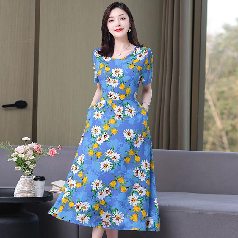 Sommer-Boho-Kleider für Damen, elegantes kurzärmliges langes Kleid in Übergröße