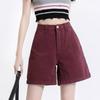 Pink Denim Shorts Summer New Style for Women with High Waist Slimming A-line Wide-leg Mid-length Pants Loose Five-point Pants