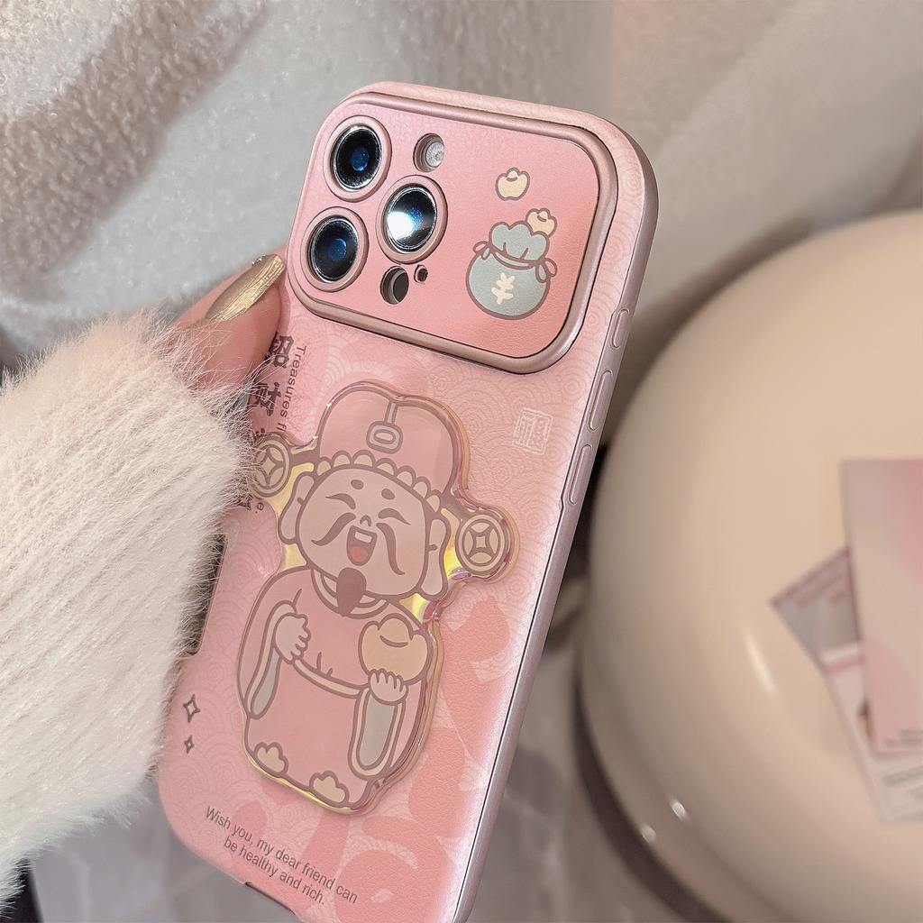 PiPink God of Wealth Free Treasure Suitable for Iphone16 Apple Mobile Phone Case 14promax Leather 15 Three-dimensional High Quality