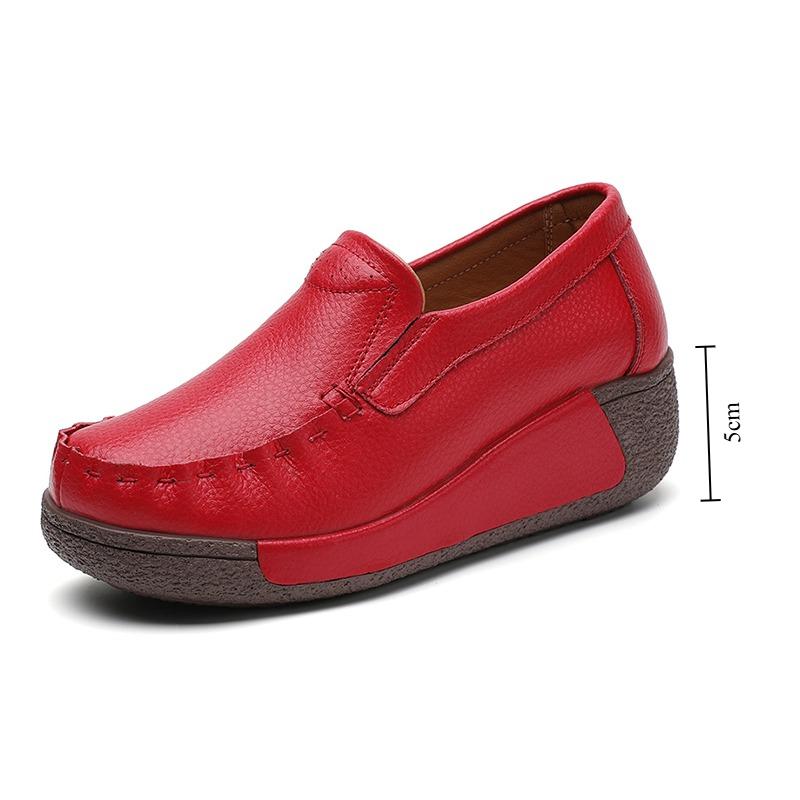 Retro Women Platform Shoes Leather Wedges Slip-on Loafers Anti-slip Walking Casual Footwear for Working Traveling