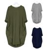 Women Casual Solid Color O Neck Long Sleeve Pockets Knee-length Baggy Dress