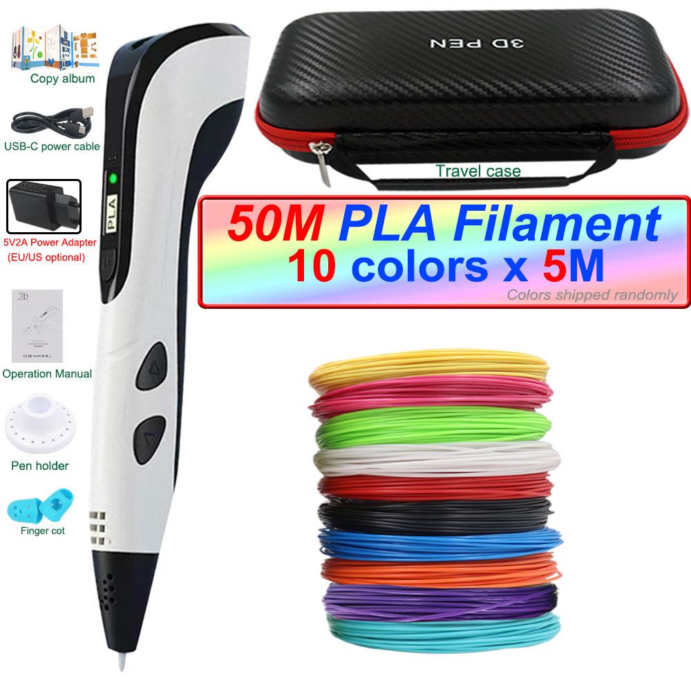 Nowy długopis 3D Długopis 3D dla dzieci z zasilaczem 200M Filamentu PLA Etui podróżne Prezent urodzinowy na Boże Narodzenie dla dzieci