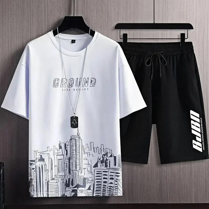 Men Sets Summer Student Casual Sports Set Thin O-Neck Short Sleeved T-shirt Outdoor Jogging Breathable Quick Drying 2 Piece Suit