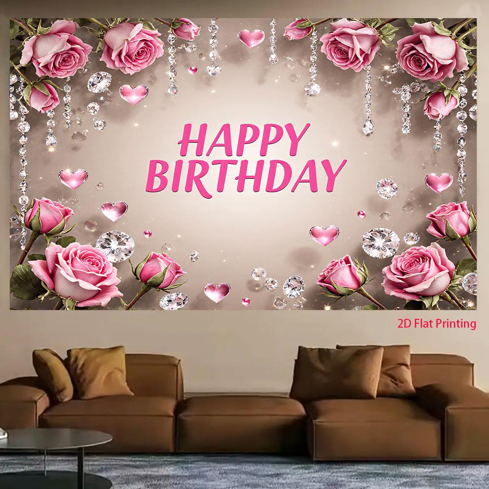 2D Flat Items 1 Piece Per Pack - Fashionable Floral Birthday Banner Backdrop Suitable for Party Photos and Room Decoration