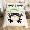 Kawaii Frog Duvet Cover Cute Frog Bedding Set For Boys Girl Blossom Flowers Floral Comforter Cover Cartoon Farm Animal Bed Cover