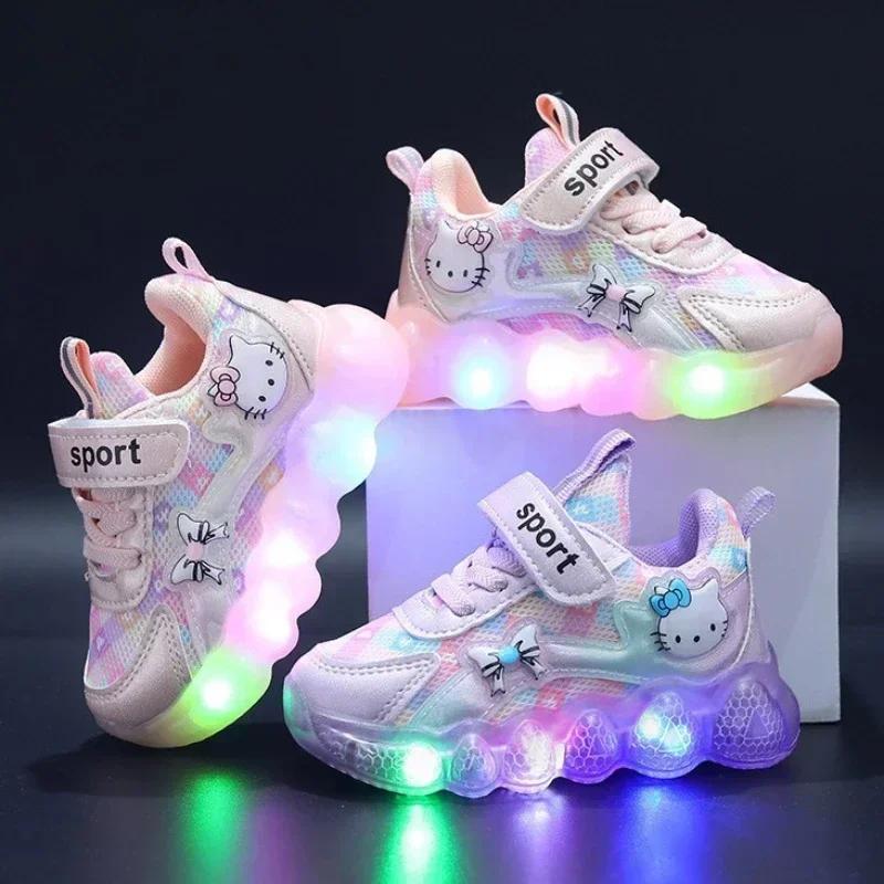 Sanrio Hello Kitty Girl Kawaii Shine Sneakers Spring and Autumn Seasons Student Cartoon Child Non-Slip Casual Shoes New Style