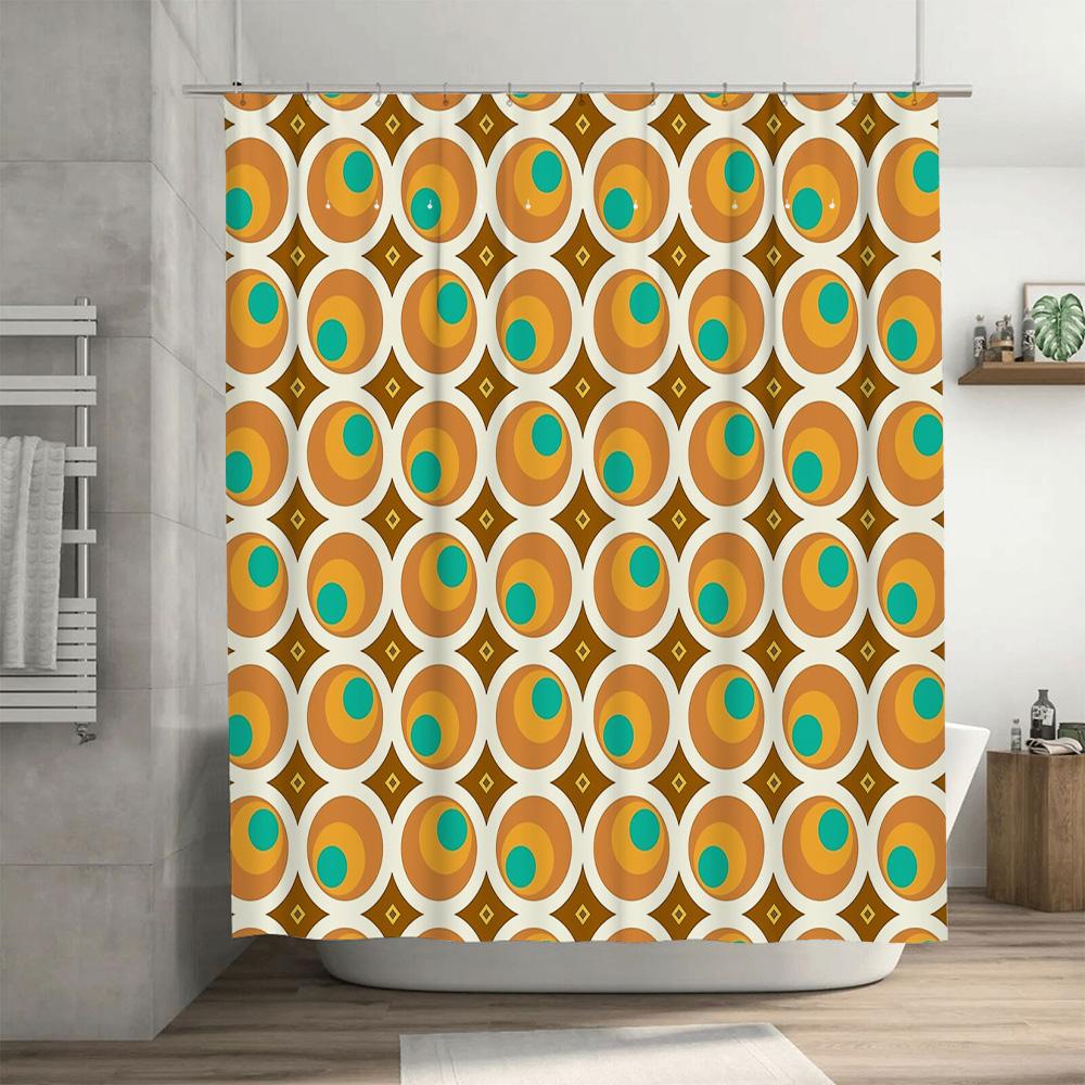 Boho Shower Curtain Abstract Circles Pattern Waterproof Fabric Bathroom Decor Vintage Hippie Backdrop Modern Artistic Wall Hangi