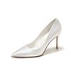 White High Heels Wedding Shoes for Bride Satin Pointed Toe Champagne Bridesmaid Dress Shoes