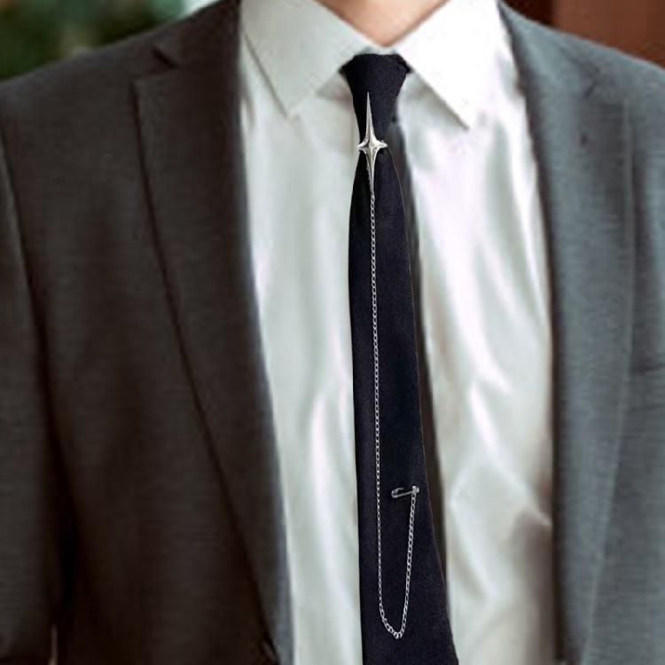 Men Women Crosses Pin Chain Tie for School Event and Casual Dates Adjustable Pre Tied Black Necktie Uniform Neckwear