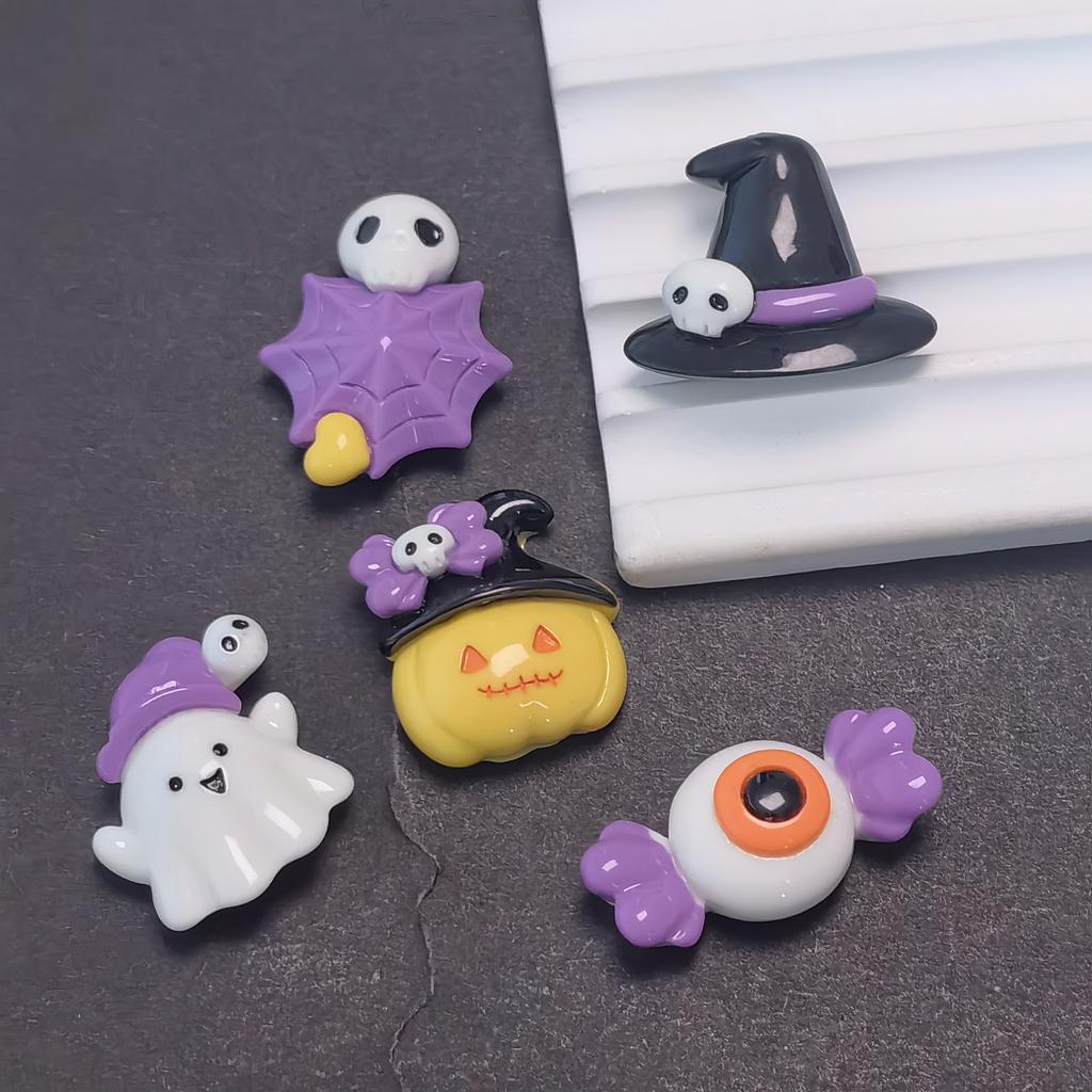 Halloween Themed Mini Flatback Resin Slime Charms Pumpkin Ghost Spider Web Miniature Ornaments Beads for Party Scrapbook DIY