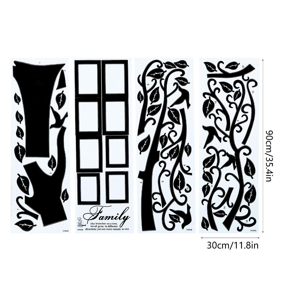 4pcs 11.8 X 35.4in Family Photo Tree Wall Sticker Tree Pvc Removable Wall Sticker Black Peel and Stick PVC Wall Decal Bedroom