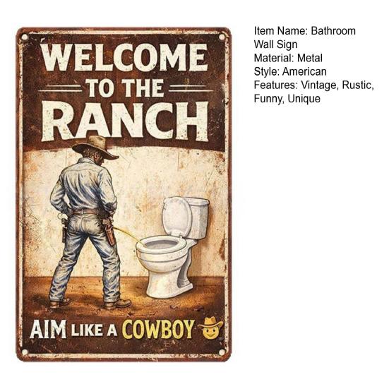 Vintage Funny Western Cowboy Bathroom Metal Sign Aim Like A Cowboy Wall Art Humor Toilet Decoration for Guest Bathroom Restroom